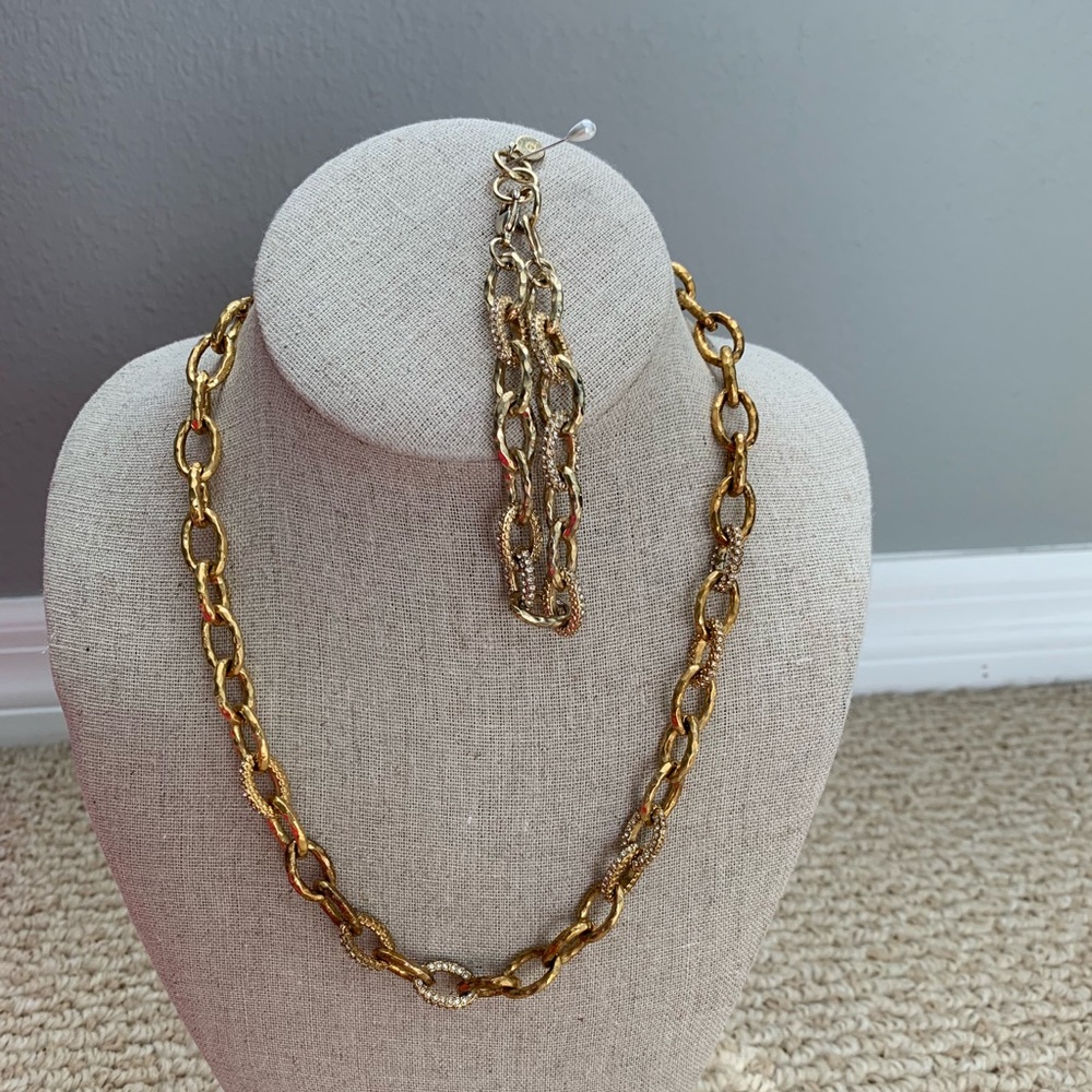 Gold link bracelet & necklace set